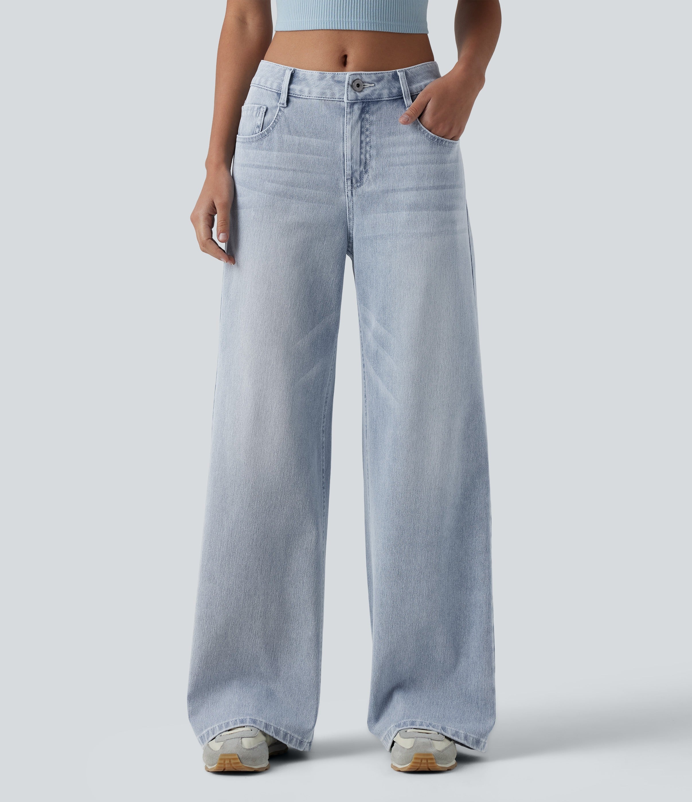 FlexTM Mid Rise Washed Casual Baggy Jeans with Pockets