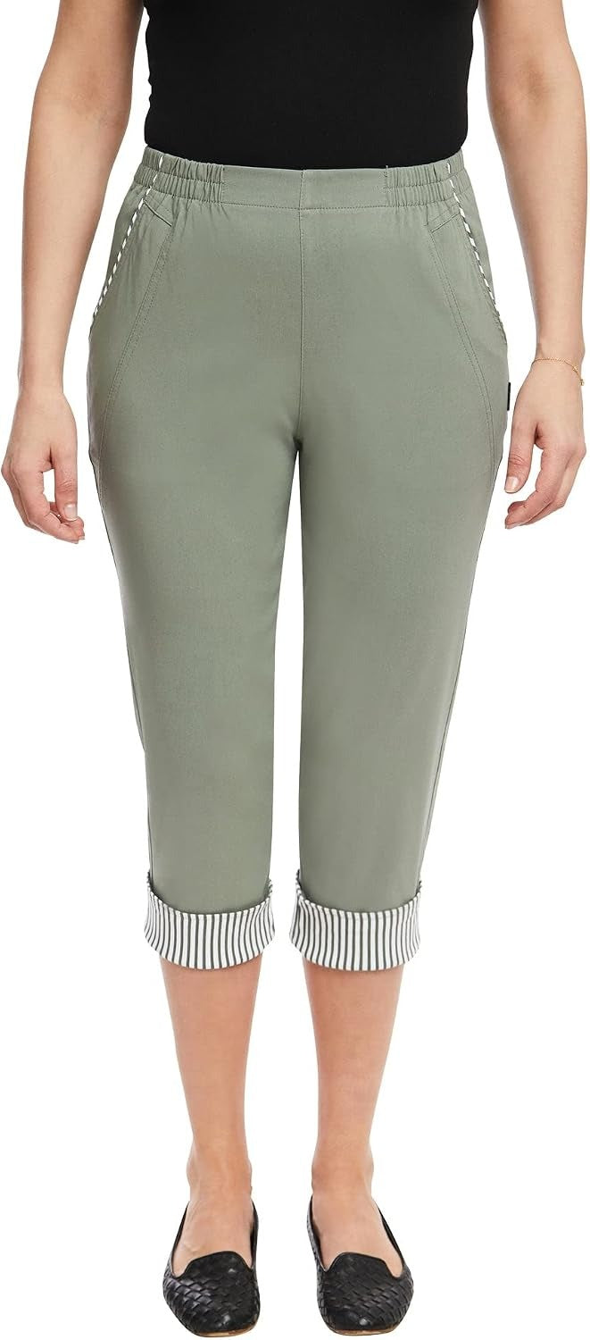Women's Cropped Trousers Holiday | Super Stretchy Elasticated Waist Capri Pants