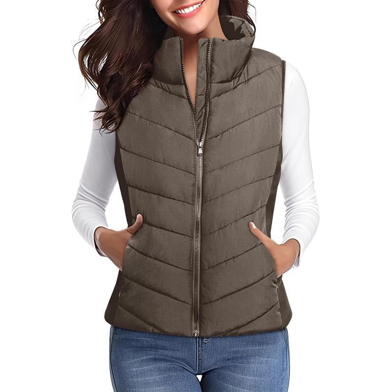 Puffer Vest Women Sleeveless Zip Up Outerwear Stand Collar Quilted Vest