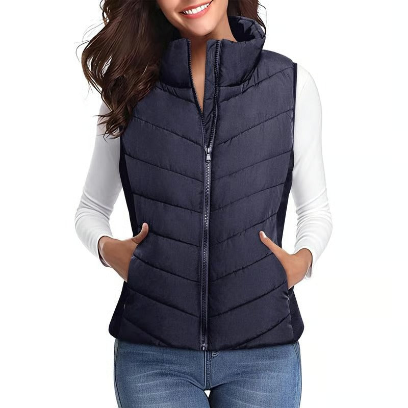 Puffer Vest Women Sleeveless Zip Up Outerwear Stand Collar Quilted Vest