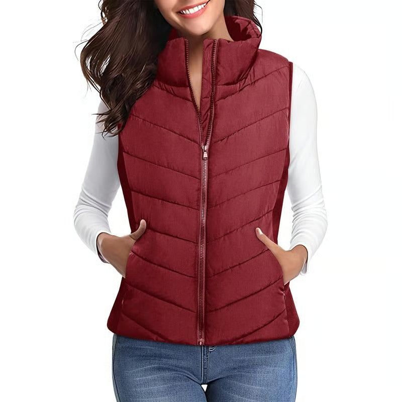 Puffer Vest Women Sleeveless Zip Up Outerwear Stand Collar Quilted Vest