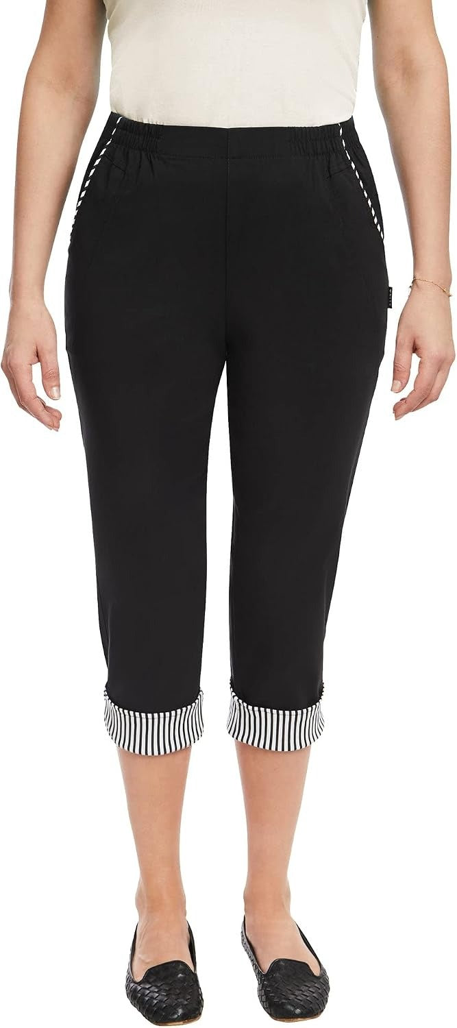 Women's Cropped Trousers Holiday | Super Stretchy Elasticated Waist Capri Pants