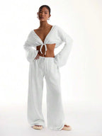 Women's Solid Pocket Pants, Casual Comfy Wide Leg Trousers for Beach Vacation Holiday, Ladies Bottoms for All Seasons
