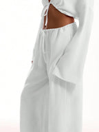 Women's Solid Pocket Pants, Casual Comfy Wide Leg Trousers for Beach Vacation Holiday, Ladies Bottoms for All Seasons