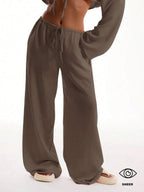 Women's Solid Pocket Pants, Casual Comfy Wide Leg Trousers for Beach Vacation Holiday, Ladies Bottoms for All Seasons