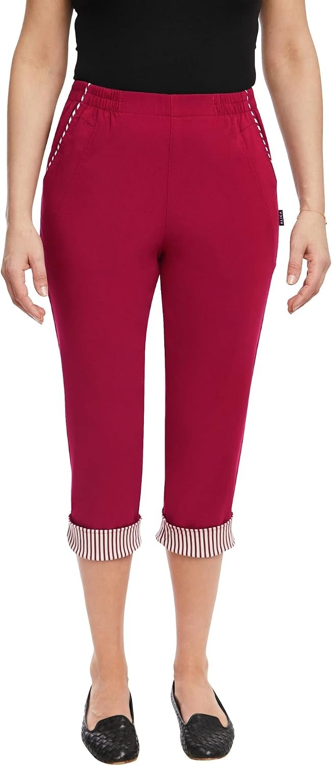 Women's Cropped Trousers Holiday | Super Stretchy Elasticated Waist Capri Pants