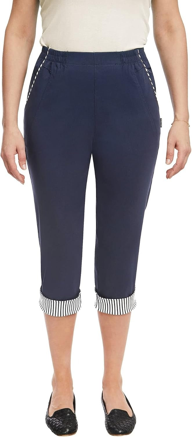 Women's Cropped Trousers Holiday | Super Stretchy Elasticated Waist Capri Pants