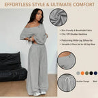 2pcs/Set Women's Minimalist Basic Daily Wear Going Out Sport Comfortable Off Shoulder T-Shirt And Wide Leg Pants Two Pieces Outfits