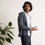 The Apres Zip Hoodie in Heather Navy Terry