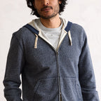 The Apres Zip Hoodie in Heather Navy Terry