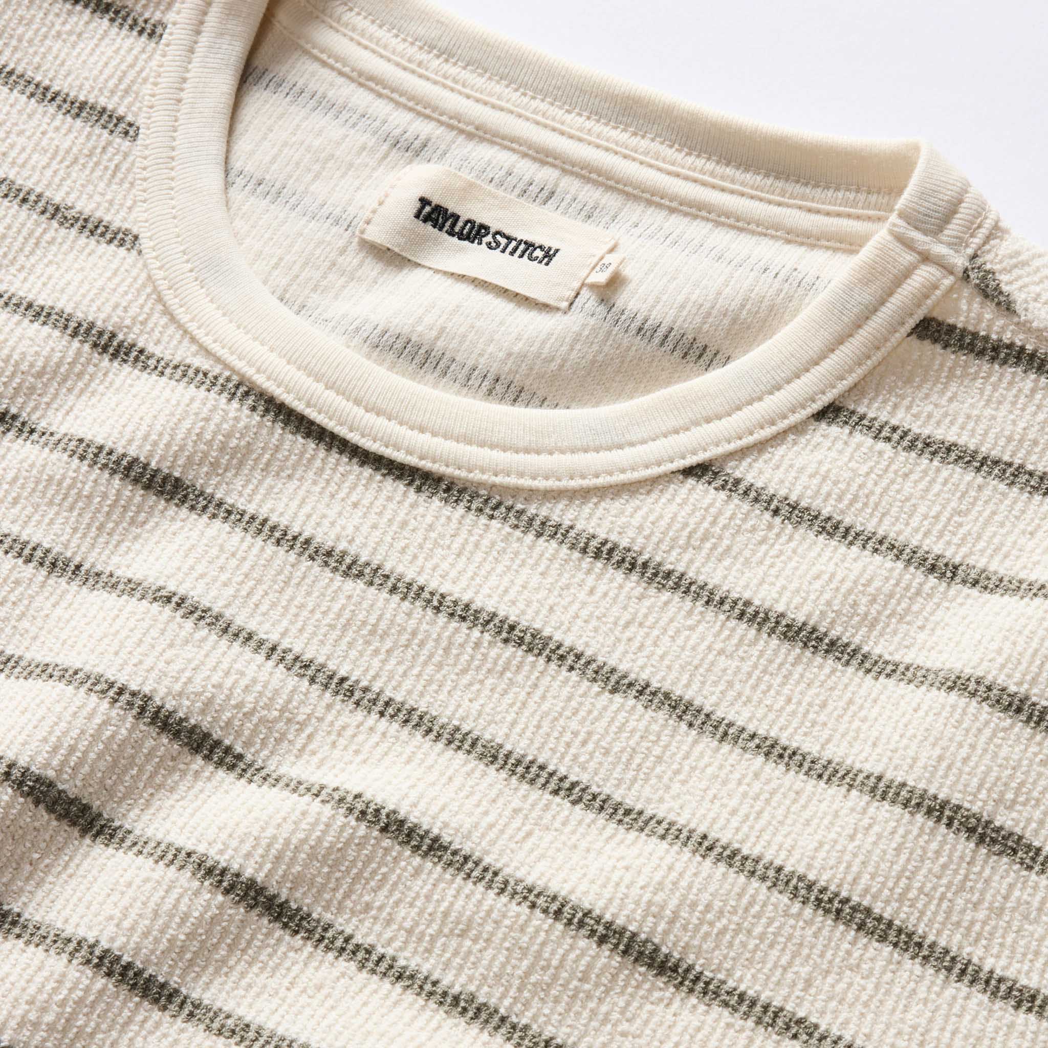 The Adams Crew in Cilantro Stripe Reverse Terry