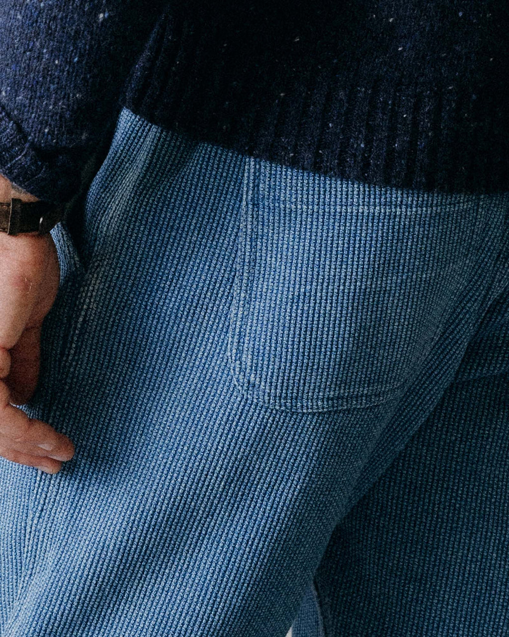 The Apres Pant in Washed Indigo Sashiko