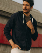 The Apres Zip Hoodie in Rinsed Indigo Terry