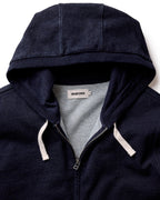 The Apres Zip Hoodie in Rinsed Indigo Terry