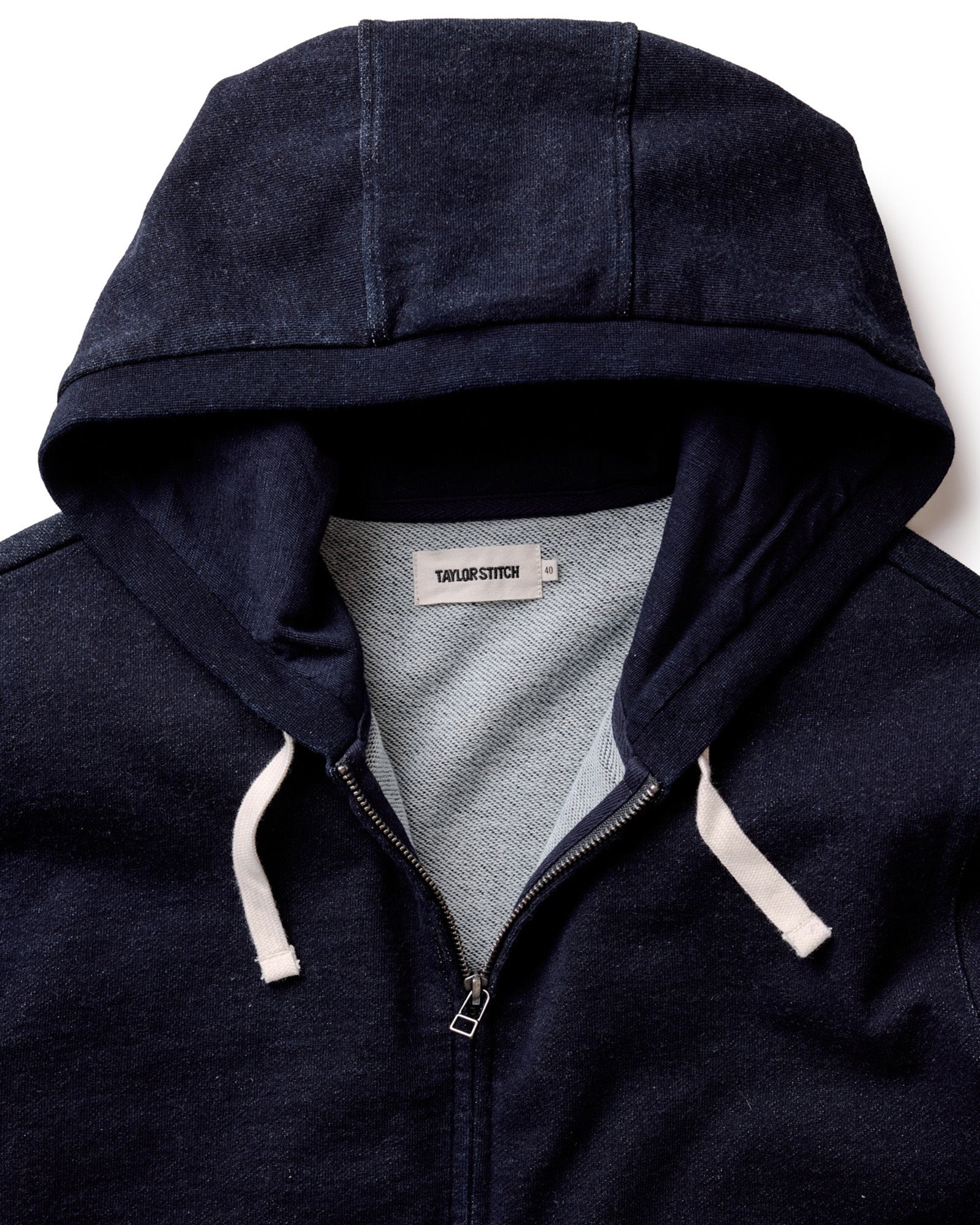 The Apres Zip Hoodie in Rinsed Indigo Terry