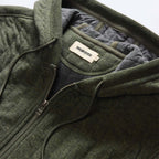 The Apres Zip Hoodie in Fatigue Olive Quilted Jersey