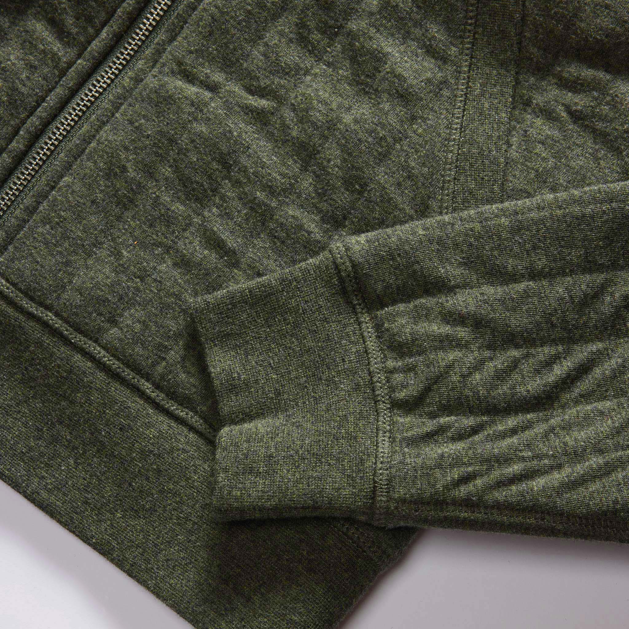 The Apres Zip Hoodie in Fatigue Olive Quilted Jersey