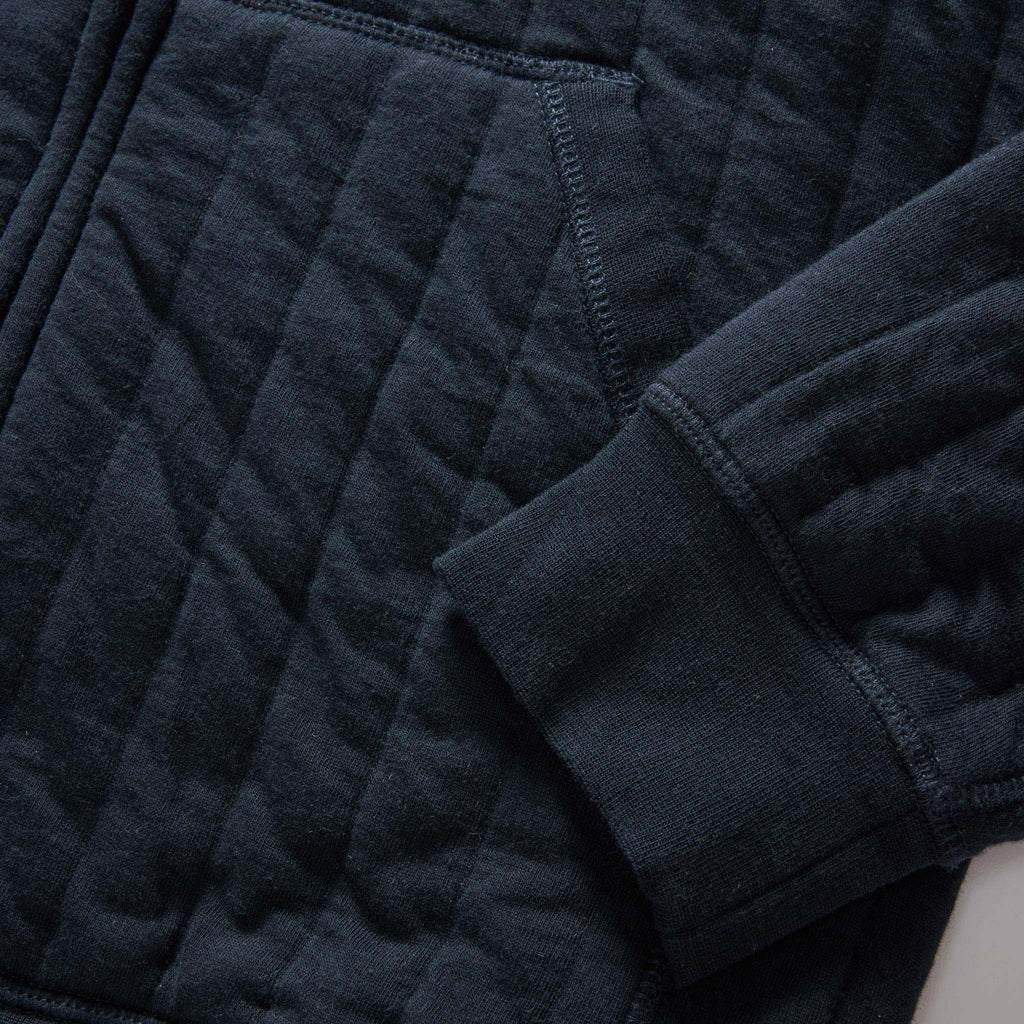 The Apres Zip Hoodie in Heather Midnight Quilted Jersey