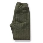 The Apres Pant in Heather Fatigue Olive Quilted Jersey