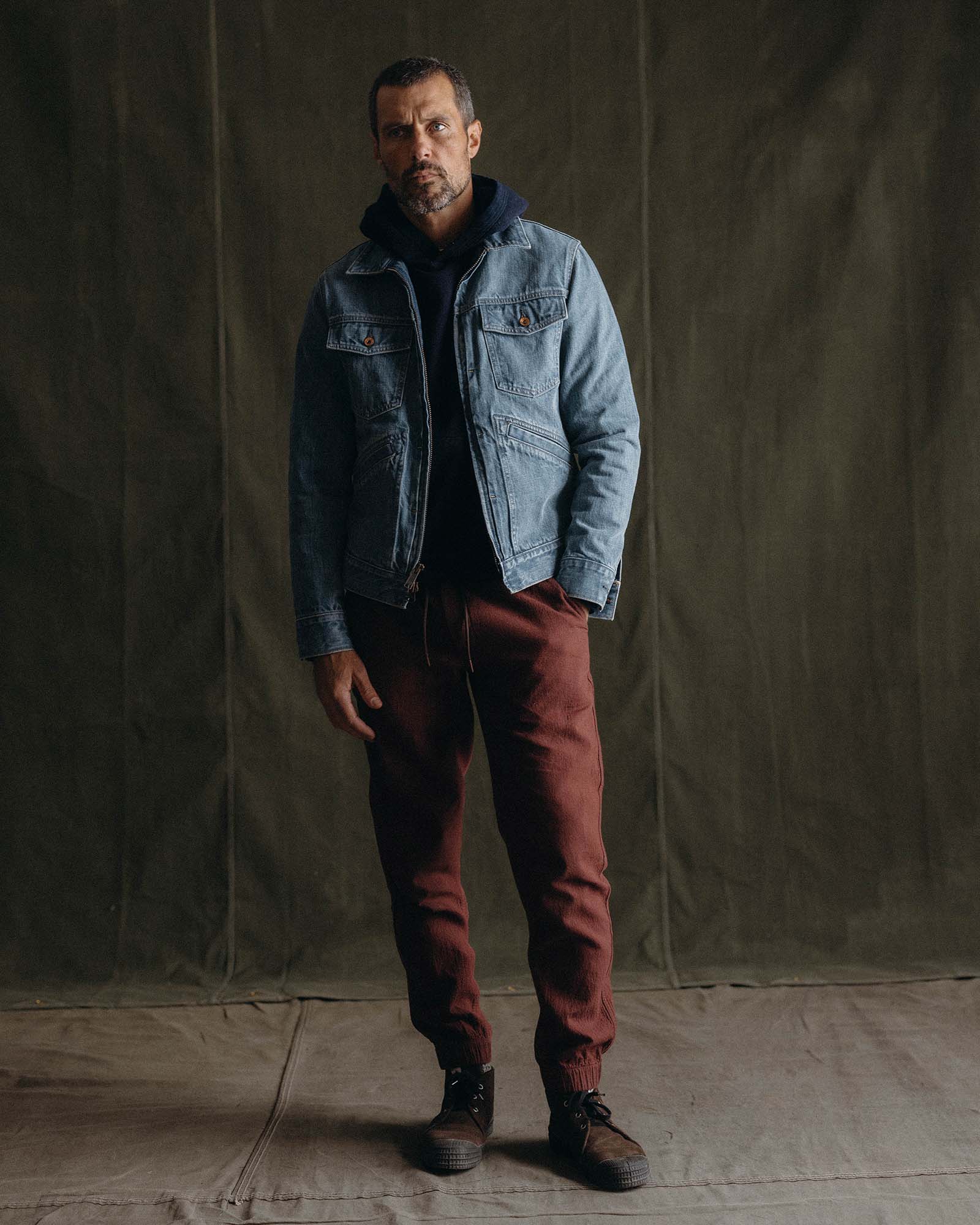 The Apres Pant in Burgundy Double Cloth