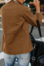Women's Solid Color Loose Zipper Multi-Pocket Jacket