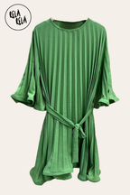 Bell Sleeve Pleated A-Line Mini Dress in Olive