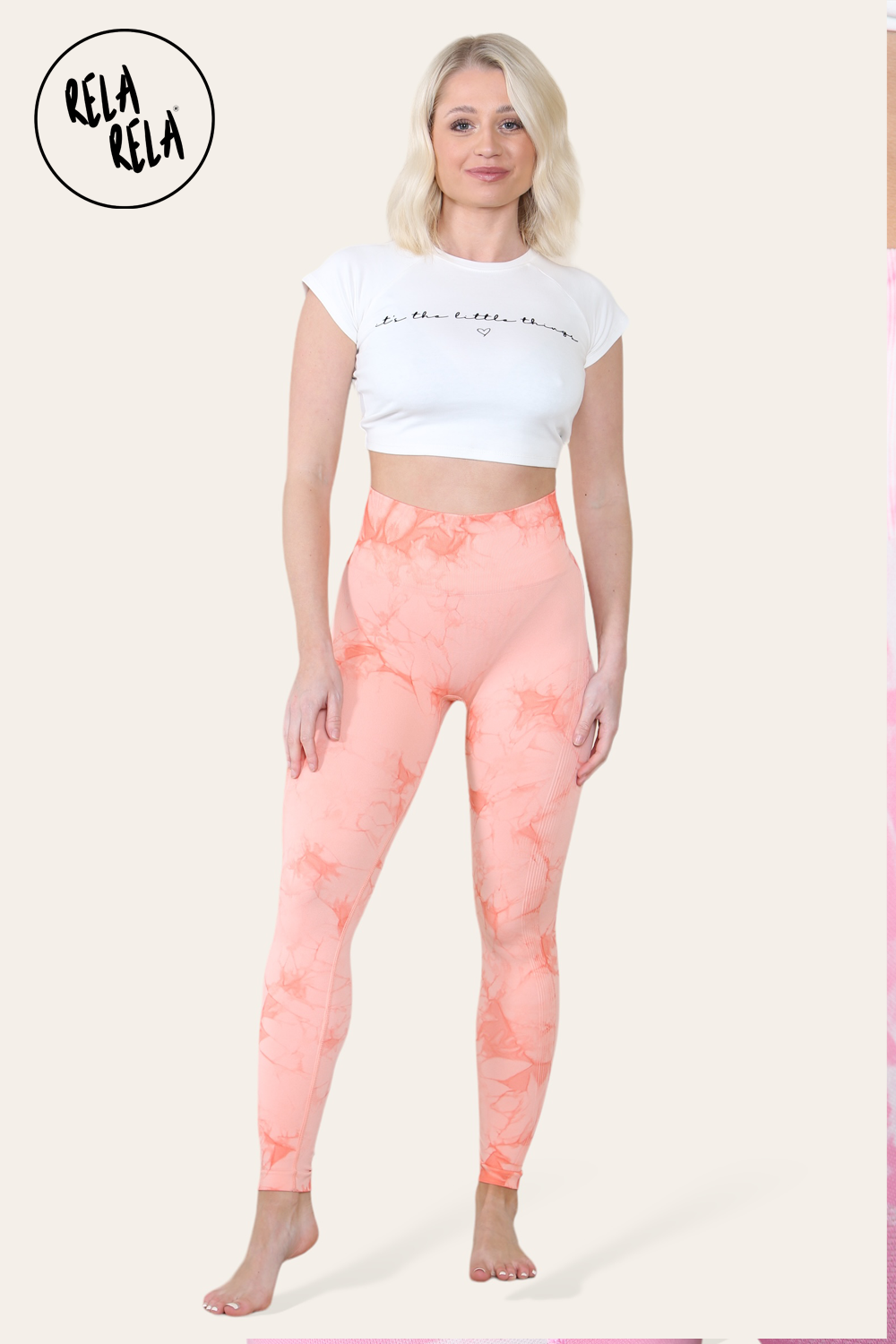 Marble Tie Dye High Waisted Scrunch Bum Leggings in Orange