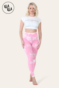 Marble Tie Dye High Waisted Scrunch Bum Leggings in Barbe Pink
