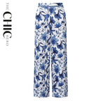 Boho Breeze Blue Floral Wide-Leg Trousers Palazzo Pants XXPLUS(6XL+)