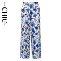 Boho Breeze Blue Floral Wide-Leg Trousers Palazzo Pants XPLUS(4XL-5XL)