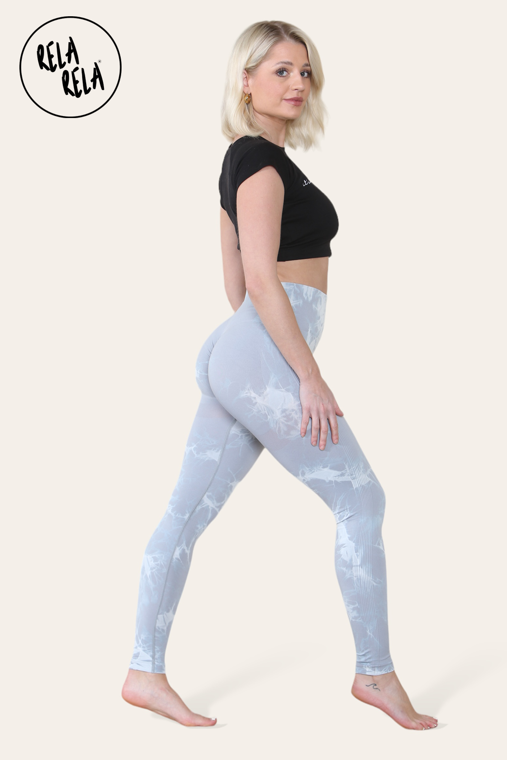 Marble Tie Dye High Waisted Scrunch Bum Leggings in Grey