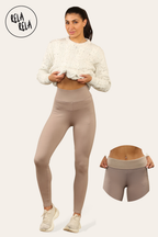 High Waisted Fleece Lined Thermal Leggings in Taupe