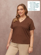 Cathy V-neck Tee - Brown