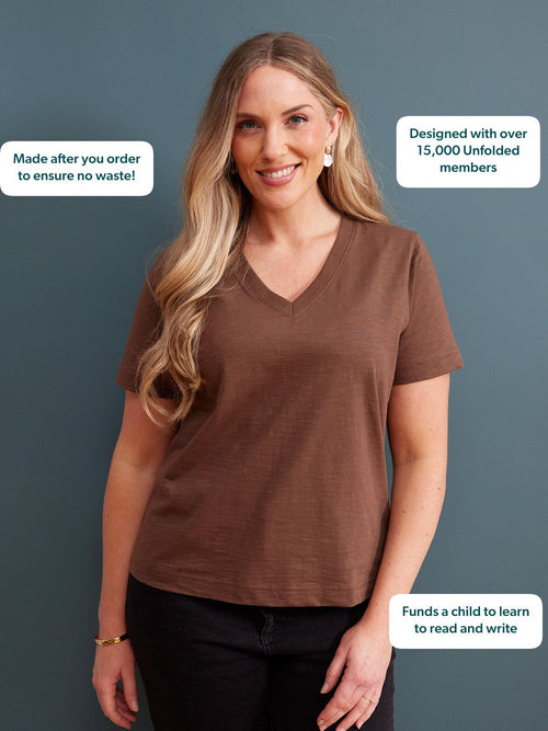 Cathy V-neck Tee - Brown