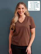 Cathy V-neck Tee - Brown