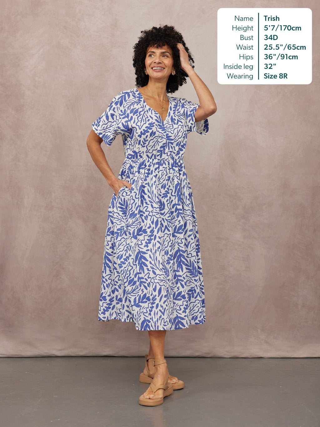 Fern Relaxed Dress - Blue & White Leaf Print