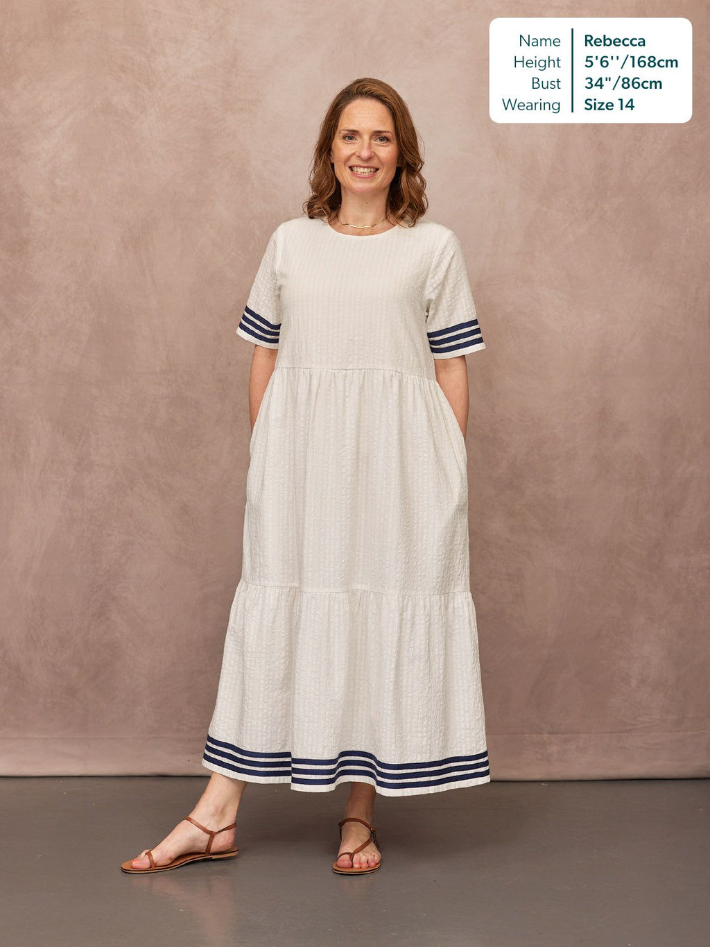 Fiona Tiered Dress - White & Navy