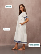 Fiona Tiered Dress - White & Navy