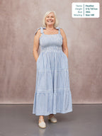 Joan Bow Strap Dress - Blue & White Stripe