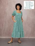 Judy Square Neck Dress - Green Gingham