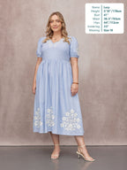 Lola Embroidered Relaxed Dress - Blue & White