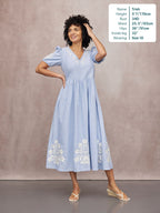 Lola Embroidered Relaxed Dress - Blue & White