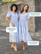 Lola Embroidered Relaxed Dress - Blue & White