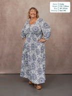 Marisol Round Neck Shirred Dress - Ecru & Blue Sun Print