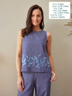 Violet Embroidered Sleeveless Top - Blue