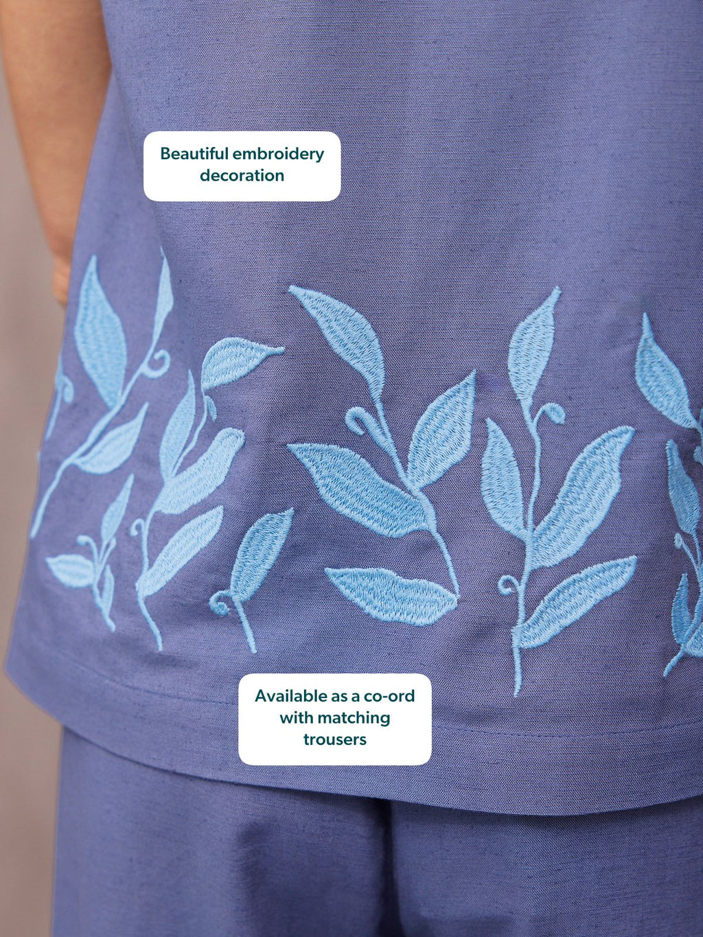 Co-Ord Embroidered Top & Trouser Bundle - Violet & Verity - Blue