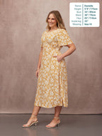 Rupali Angel Sleeve Tea Dress - Mustard & Ecru Floral Print