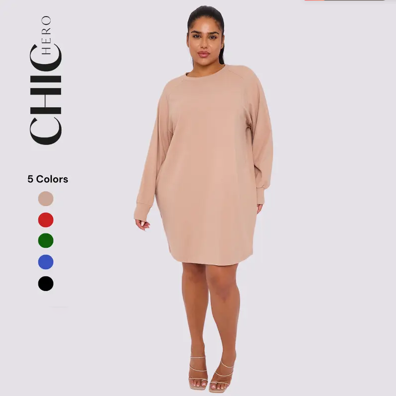 Plus Size Long-Sleeved Straight Dress