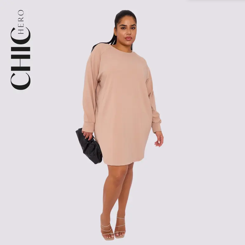 Plus Size Long-Sleeved Straight Dress