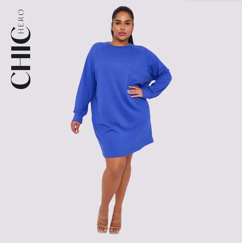 Plus Size Long-Sleeved Straight Dress